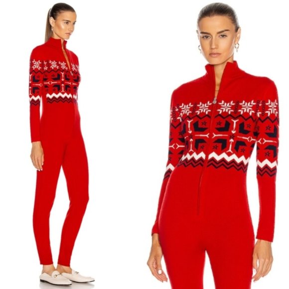 Perfect Moment Nordic Jumpsuit Merino Wool Red Ski Fair Isle Size XL NEW